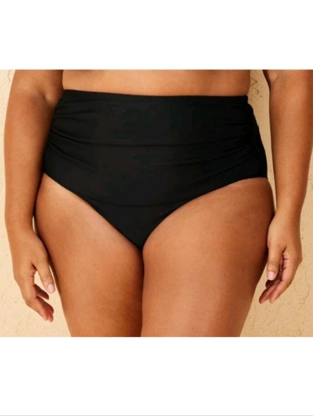 Shade & Shore Shirred High Waist Bikini Bottom Black 2X(20-22) Full Coverage